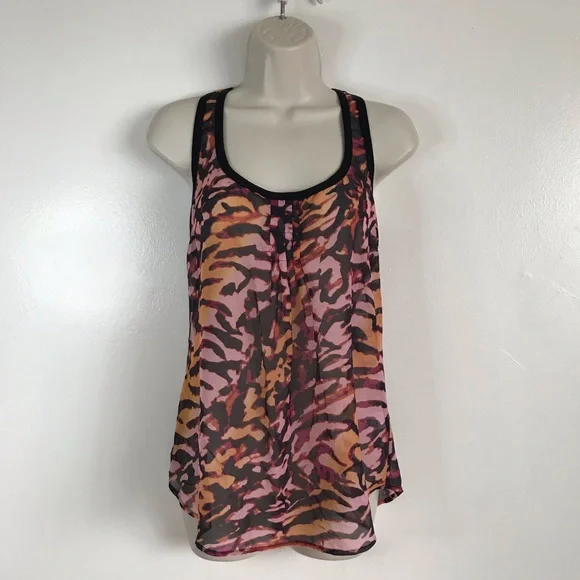XHILARATION Sheer Black Orange Animal Print Pleated Center Racerback Tank Wmn M - Picture 13 of 13